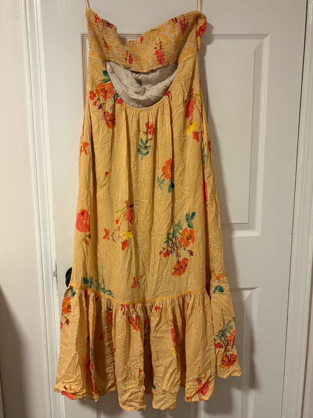 Free People Strapless Yellow Floral Ruffle-Hem Midi Dress XL - Picture 3 of 5